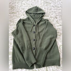 Olive Green Hooded Button-Up Cardigan